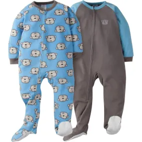 2-Pack Toddler Boys Blue/Brown Fleece Pajamas