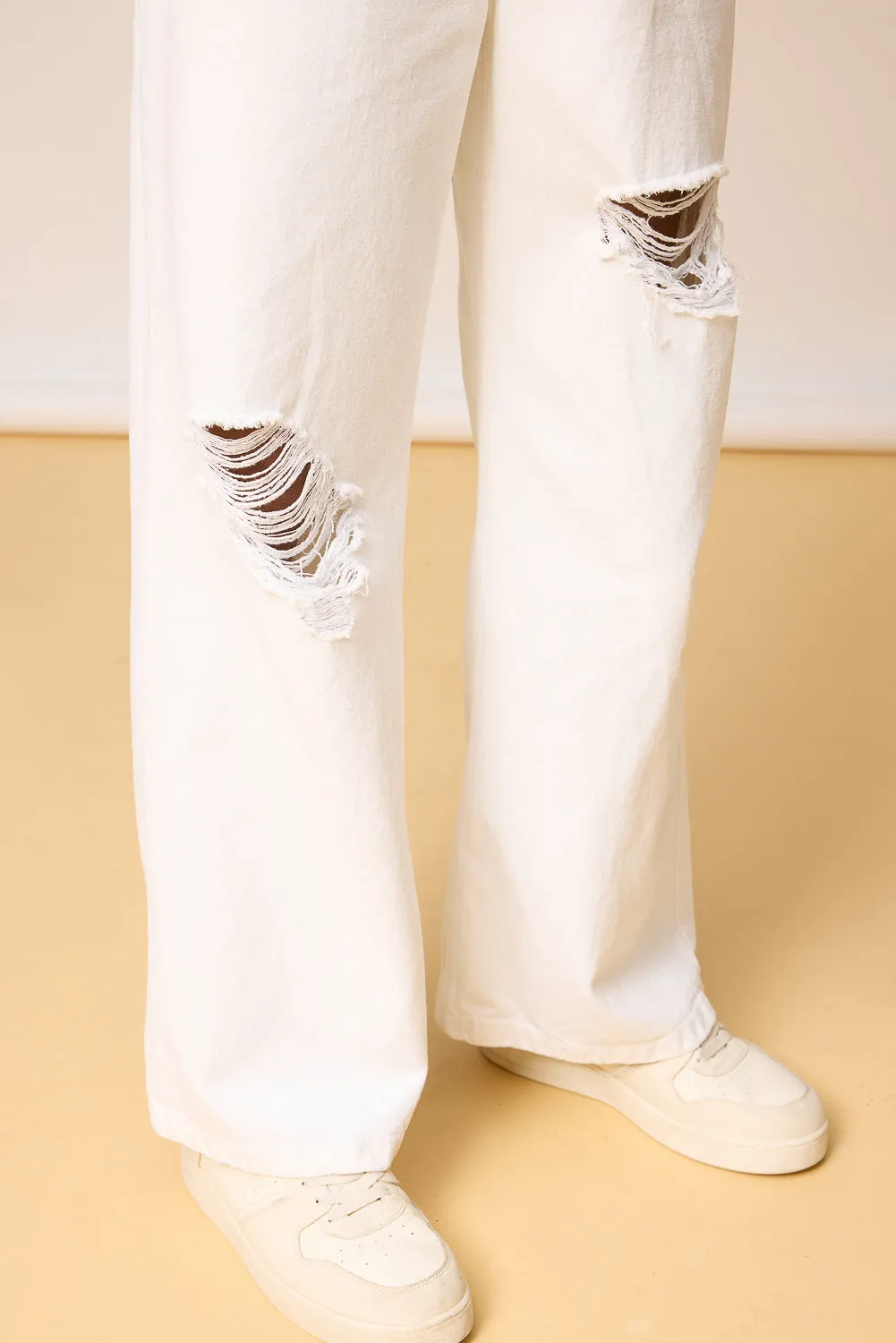 Antique White Ripped Men's Wide Leg Jeans