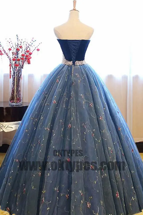 Ball Gown Princess Prom Dresses, Sweetheart Prom Dresses, Lace Up Appliques Long Prom Dresses, Charming Embroidery Prom Dresses With Little Beading, TYP0202