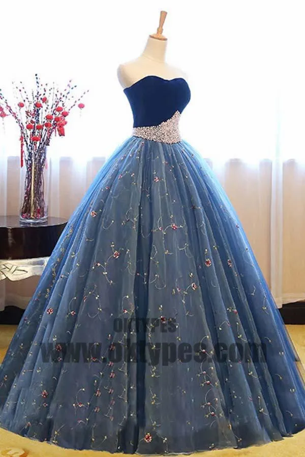 Ball Gown Princess Prom Dresses, Sweetheart Prom Dresses, Lace Up Appliques Long Prom Dresses, Charming Embroidery Prom Dresses With Little Beading, TYP0202