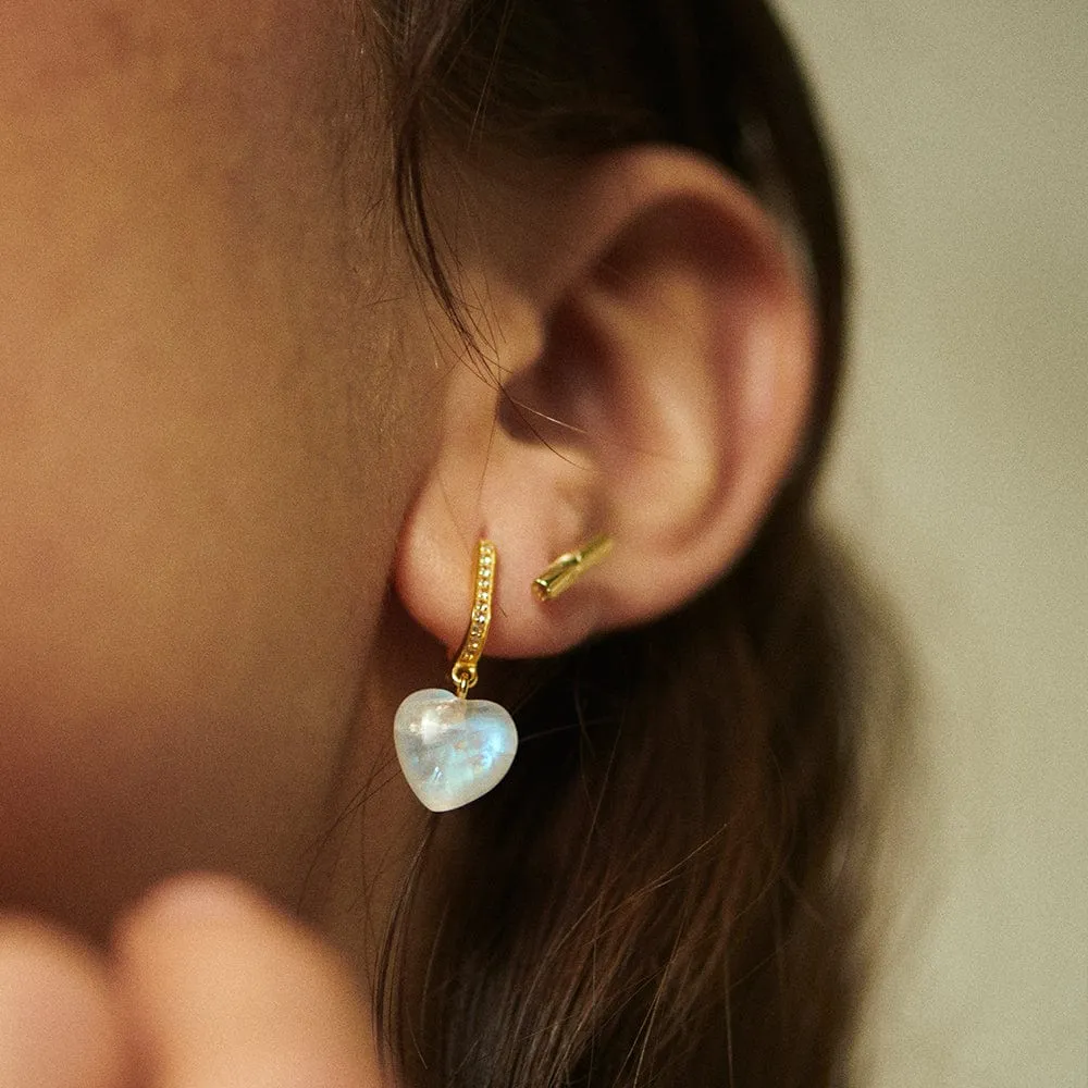 Beloved Moonstone Heart Drop Earrings 18ct Gold Plate