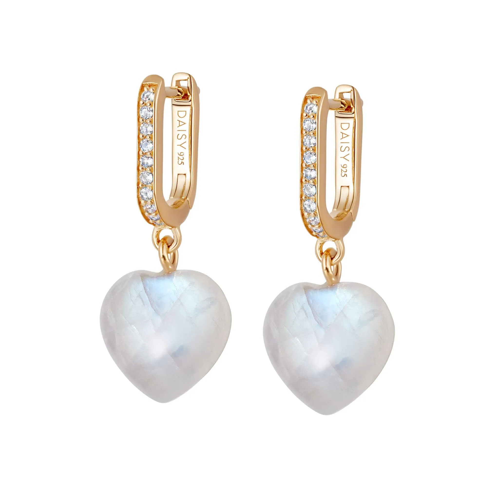 Beloved Moonstone Heart Drop Earrings 18ct Gold Plate