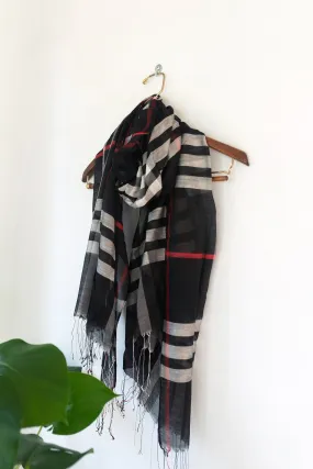 Black White Silk Plaid Scarf