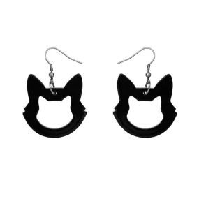 Cat Head Solid Resin Drop Earrings - Black