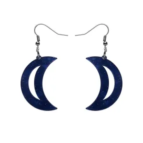 Crescent Moon Ripple Glitter Resin Drop Earrings - Dark Blue