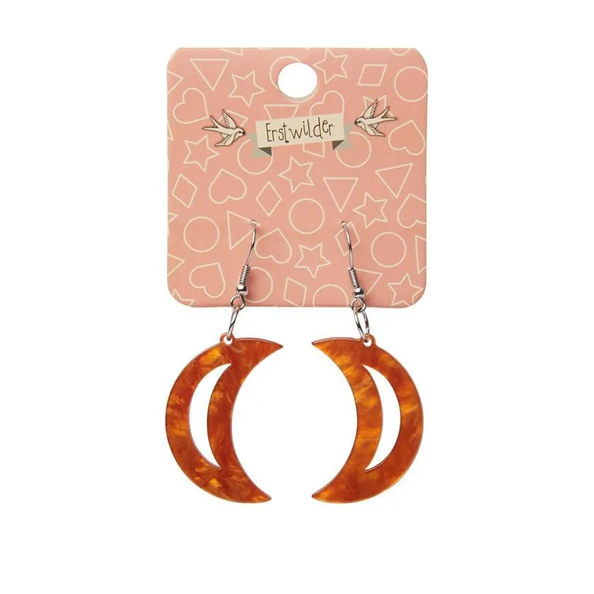 Crescent Moon Ripple Resin Drop Earrings - Orange