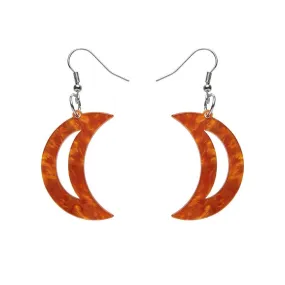 Crescent Moon Ripple Resin Drop Earrings - Orange