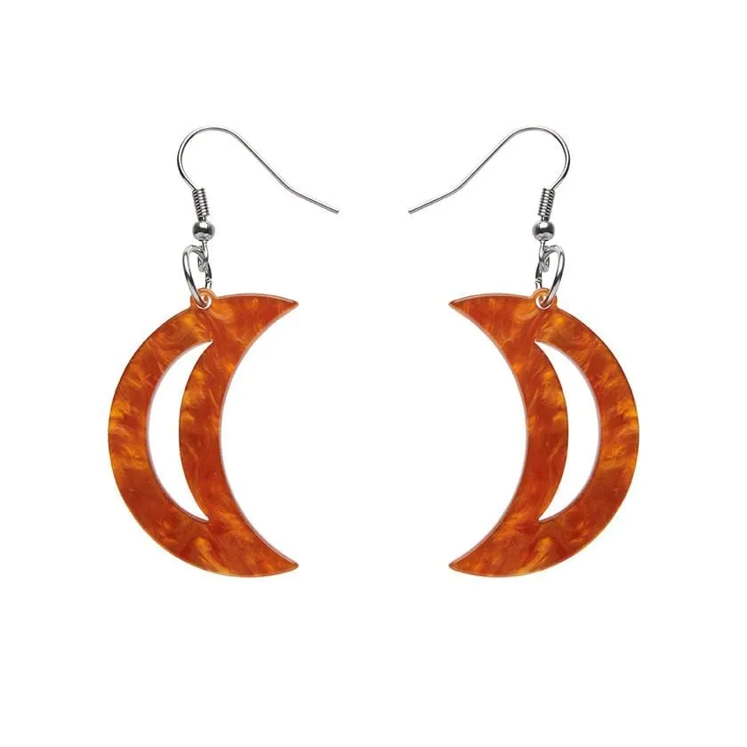 Crescent Moon Ripple Resin Drop Earrings - Orange