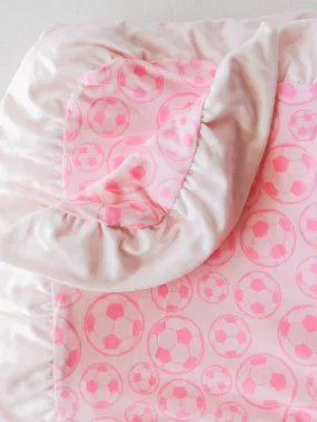 Dreamer Ruffled Blanket - Soccer in Pink