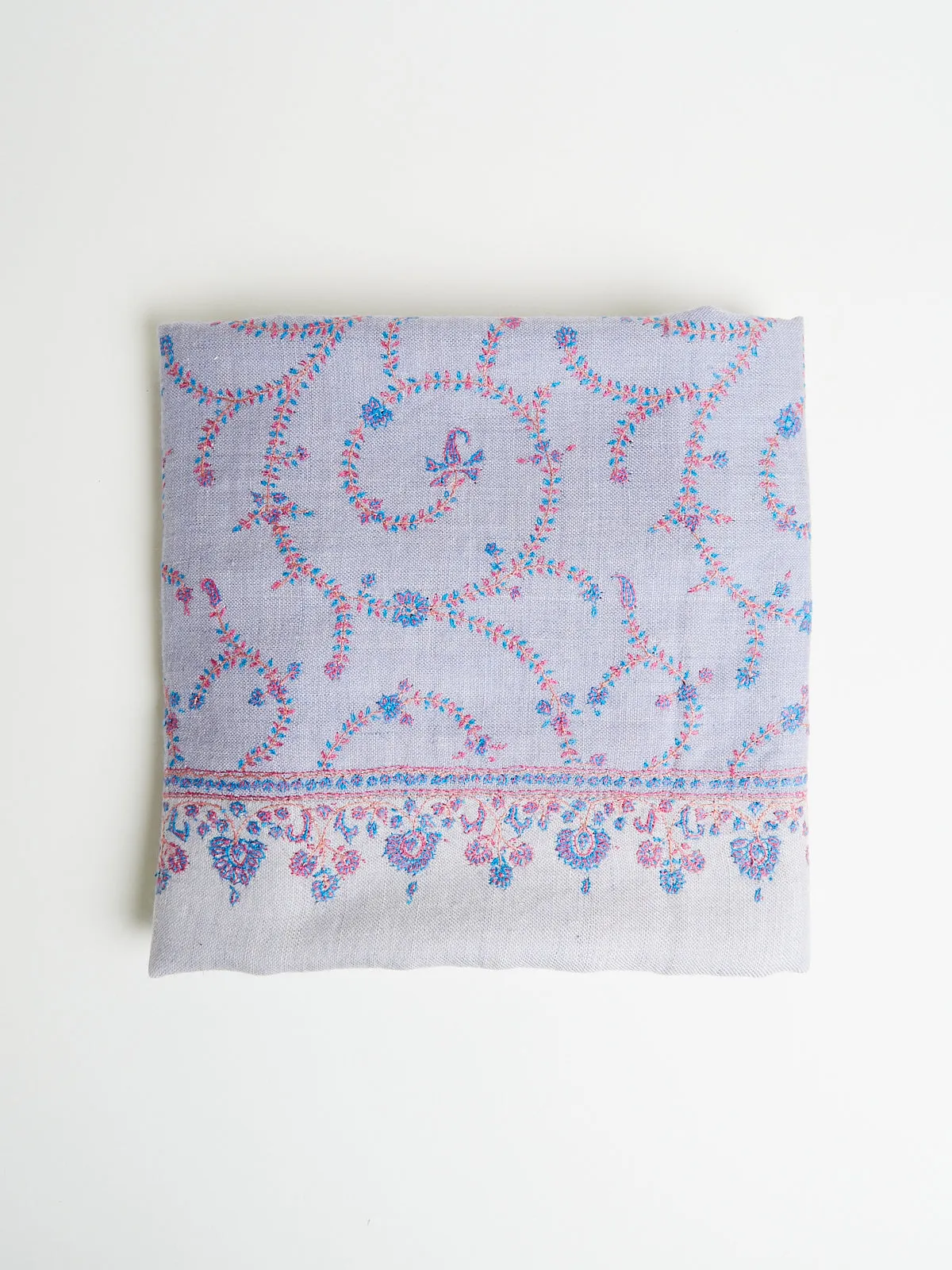 Embroidered Pashmina Shawl in Lilac, Blue and Peach