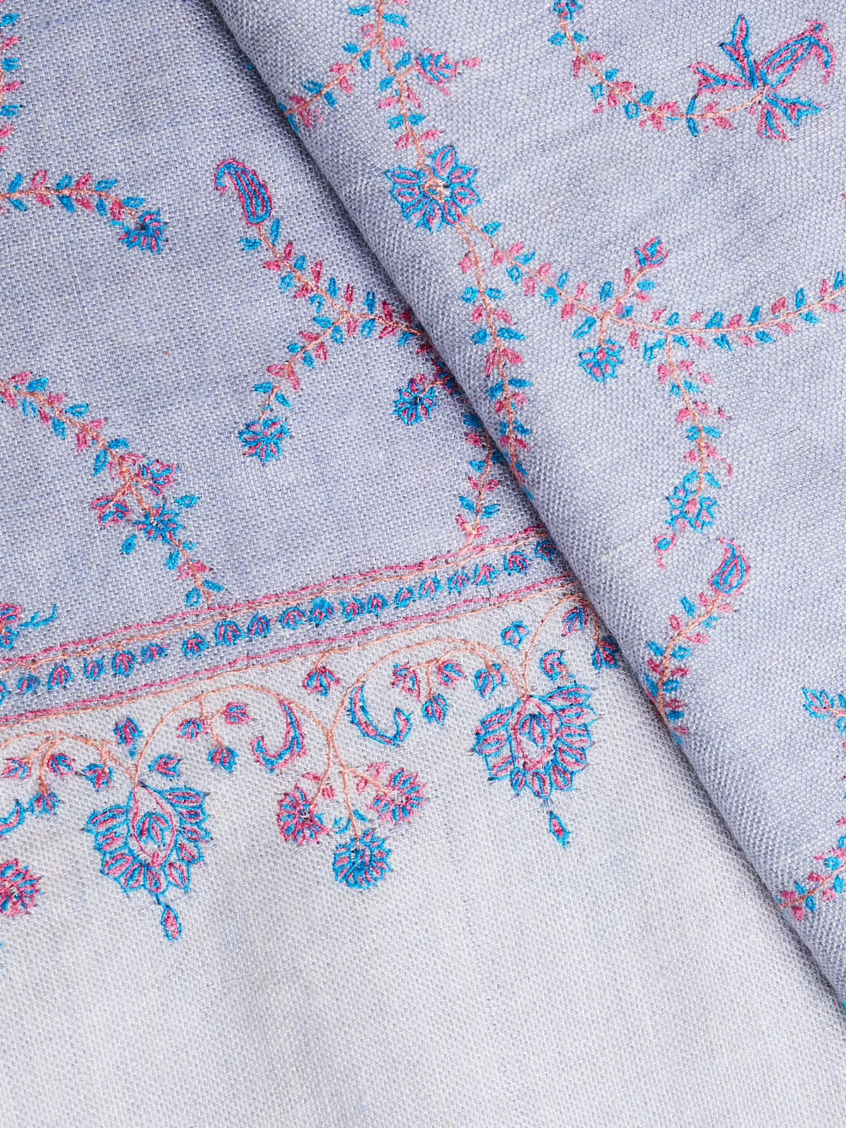 Embroidered Pashmina Shawl in Lilac, Blue and Peach