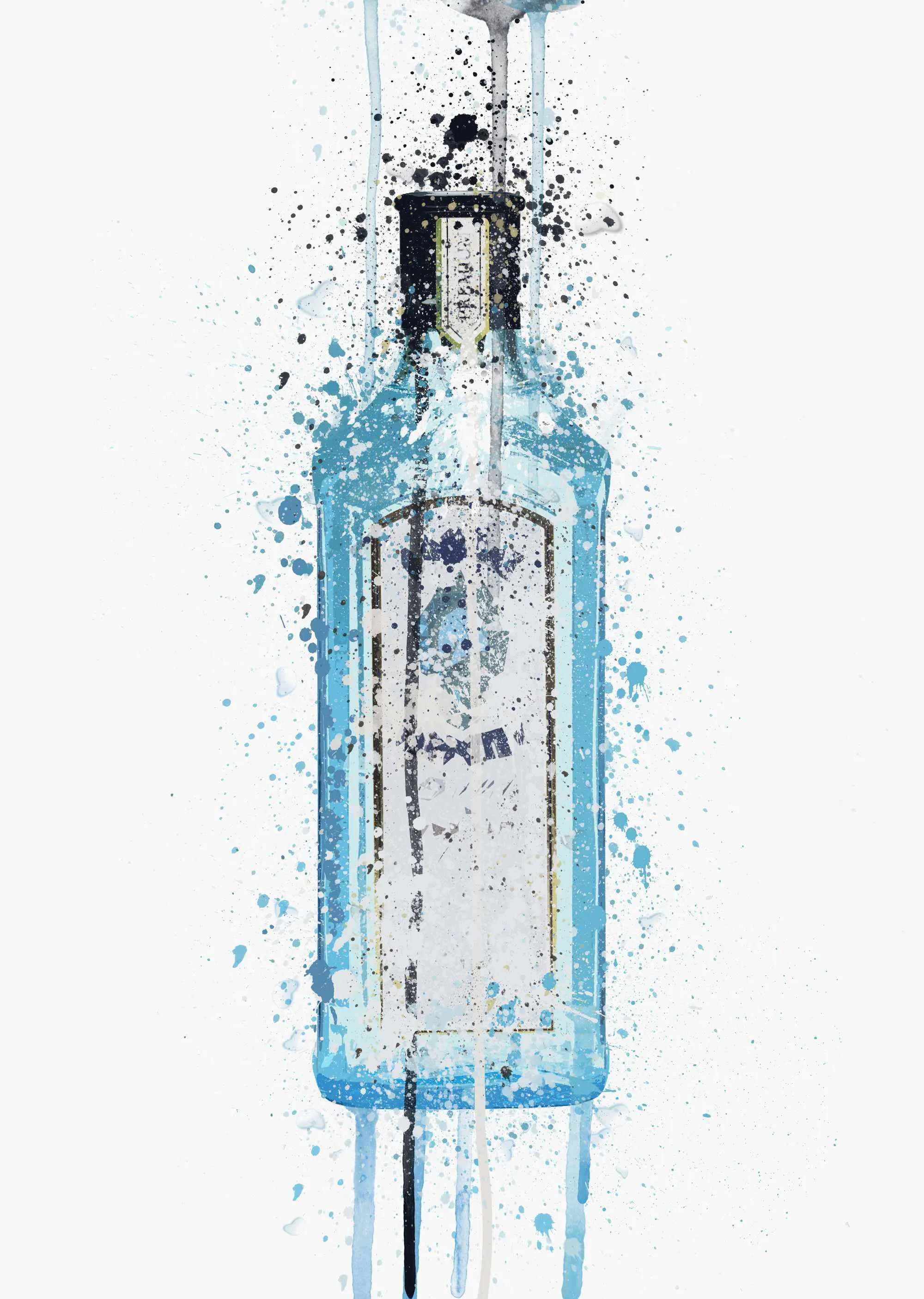 Gin Bottle Wall Art Print 'Ocean Blue'