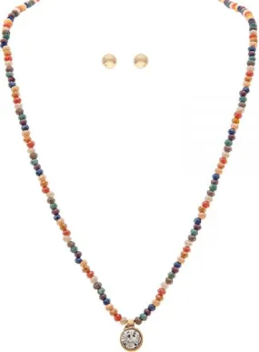 Glass Bead Crystal Drop Necklace Set