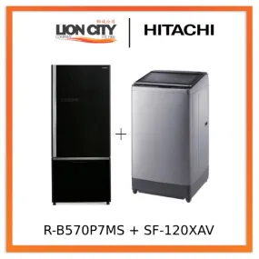 Hitachi RB570P7MS 2 DR Refrigerators   Hitachi SF120XAV 12kg Top Load with Glass Top Washing Machine