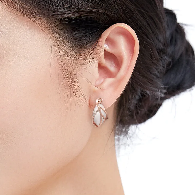 Leaf Simulated Moonstone Earrings