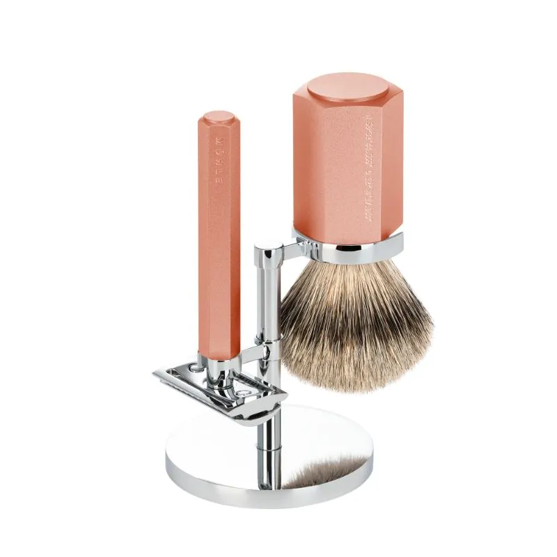 MUHLE Hexagon Sunrise Shaving Set with Safety Razor & Silvertip Badger Shaving Brush