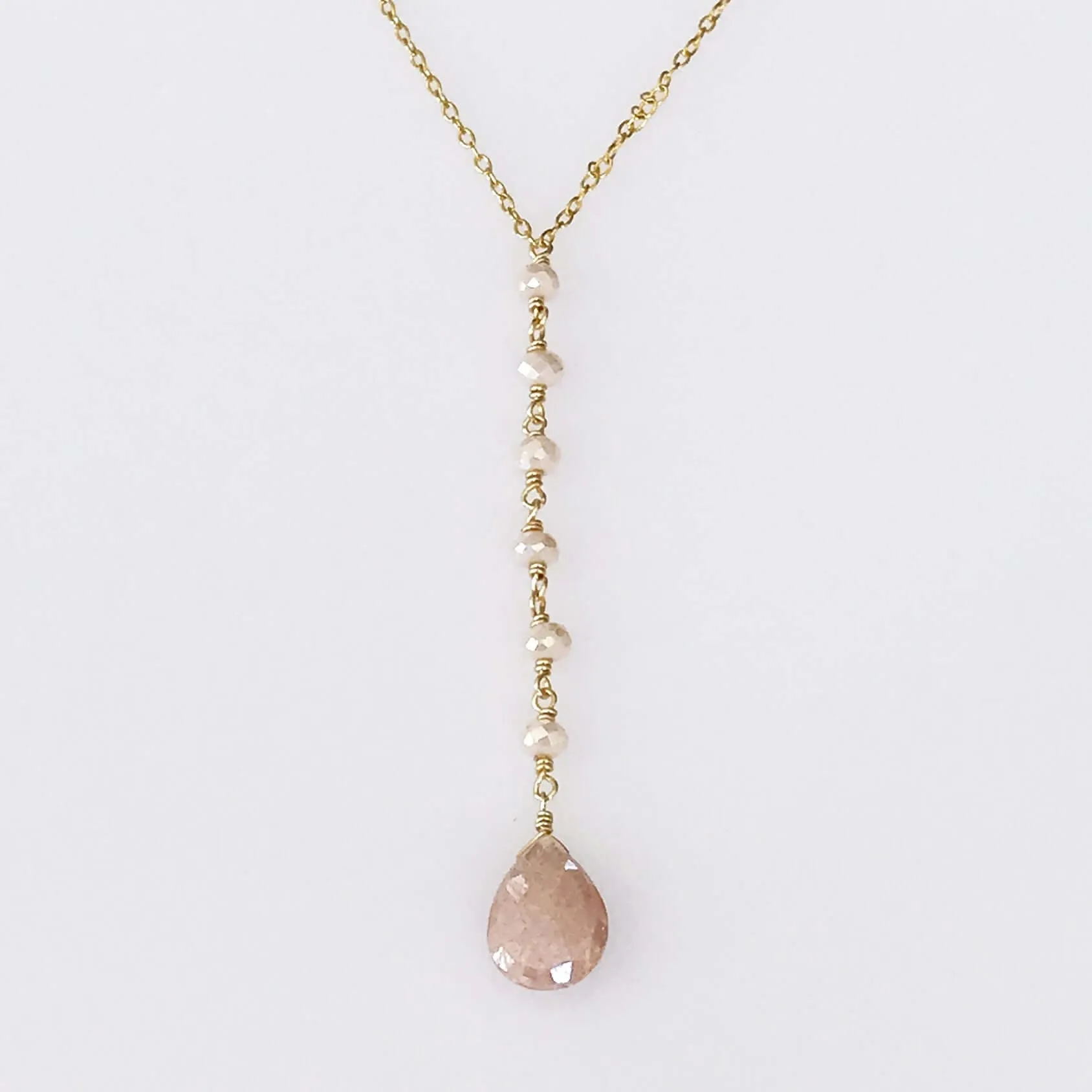 Peach Moonstone Yoga Pendant Necklace