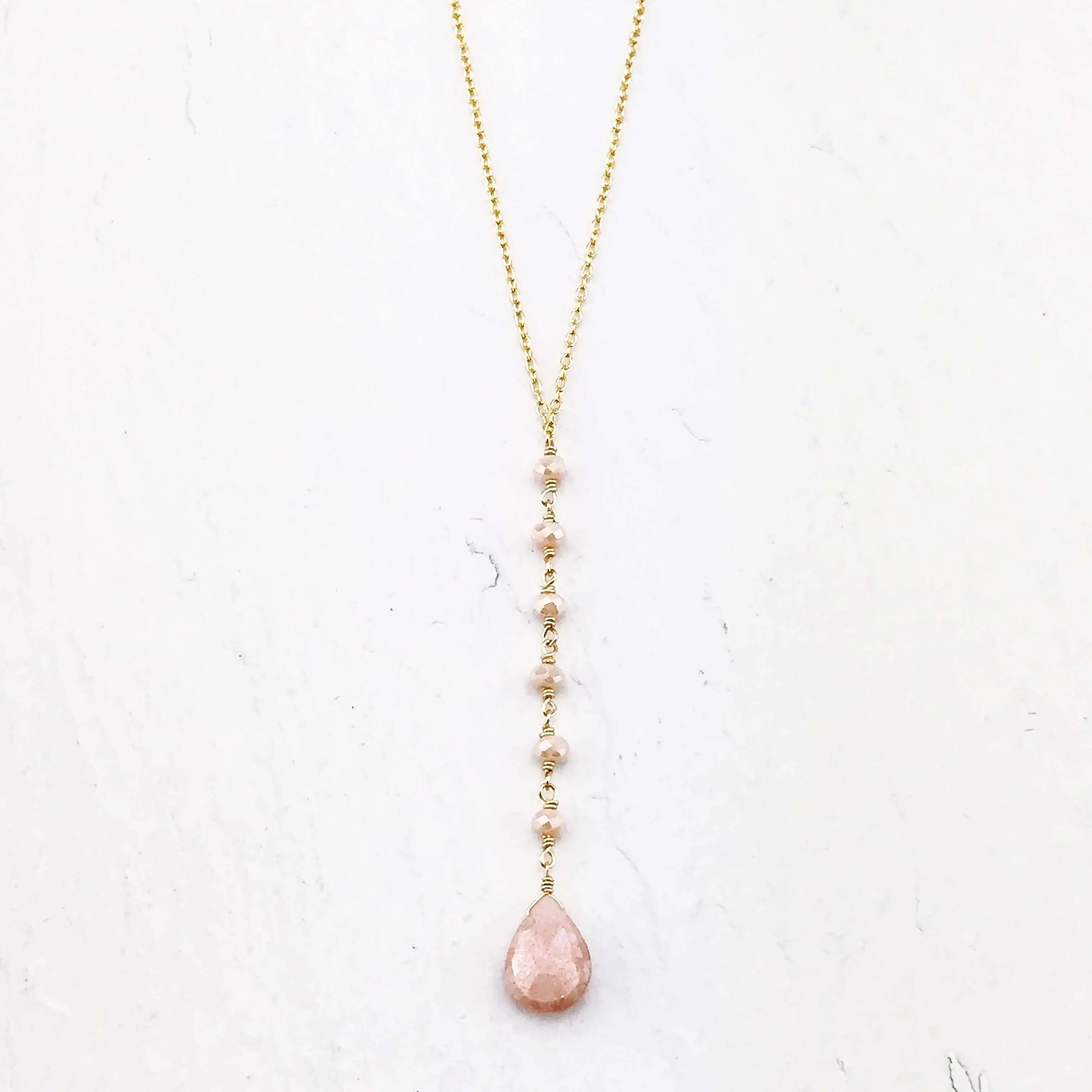 Peach Moonstone Yoga Pendant Necklace