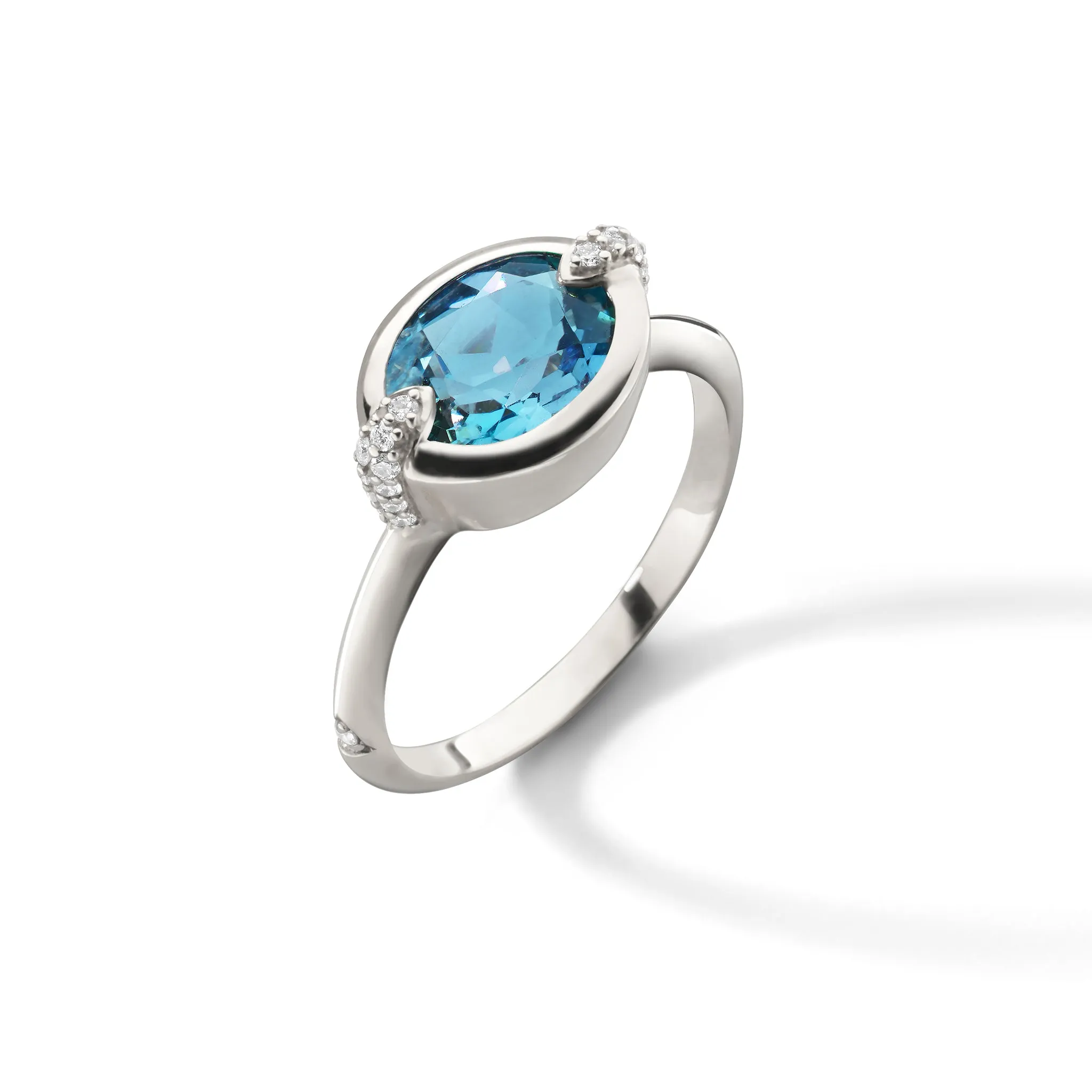 "Points North" Deep-Set Oval London Blue Topaz Ring