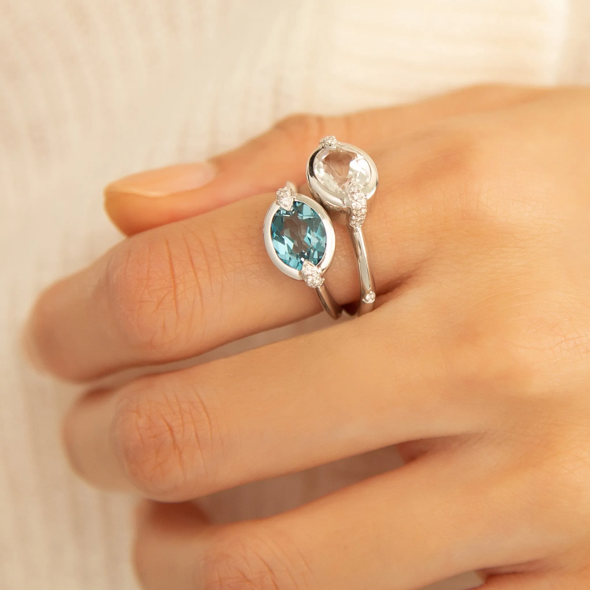 "Points North" Deep-Set Oval London Blue Topaz Ring