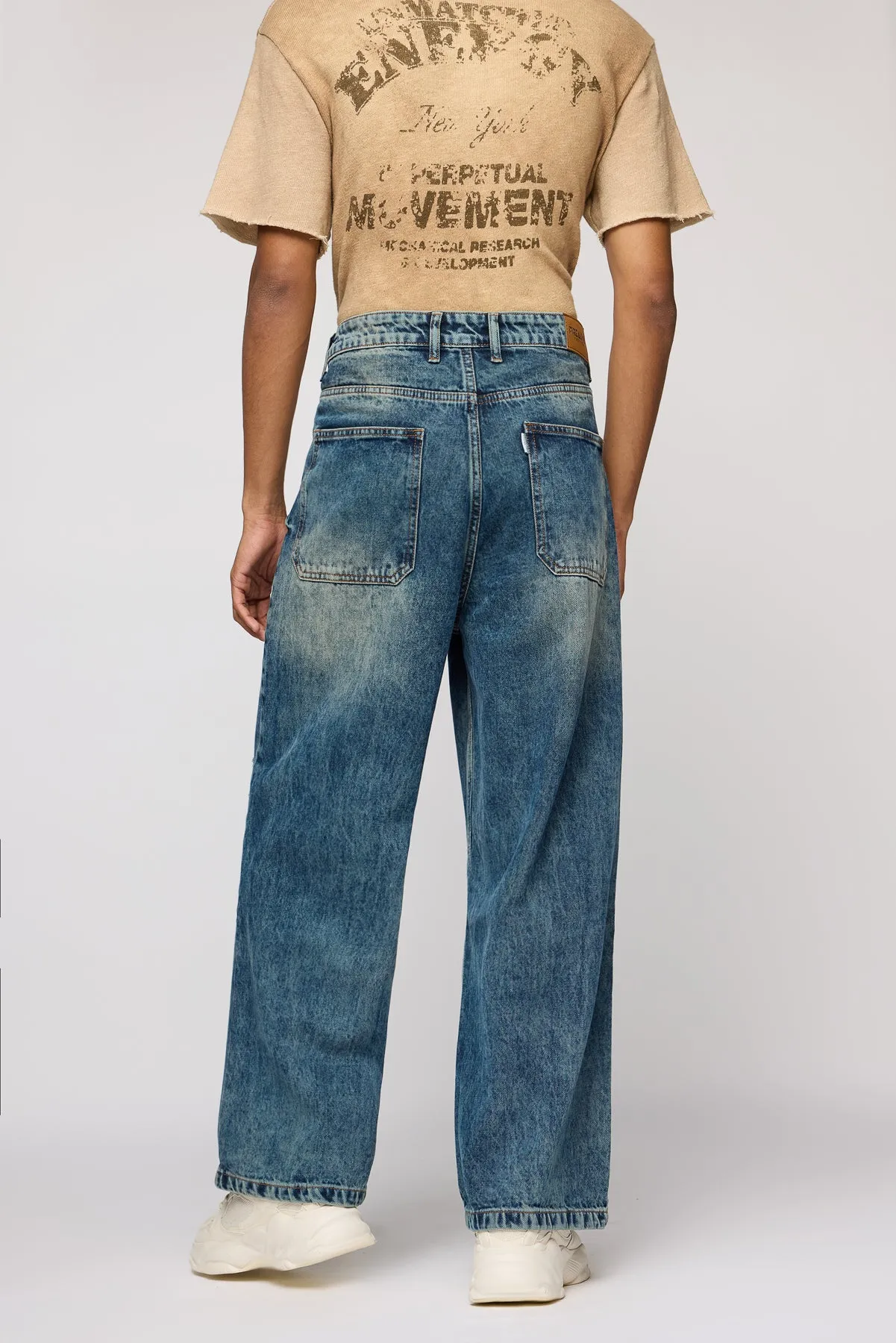 Ripped Riot Mid Blue Men's Wide Leg Jeans