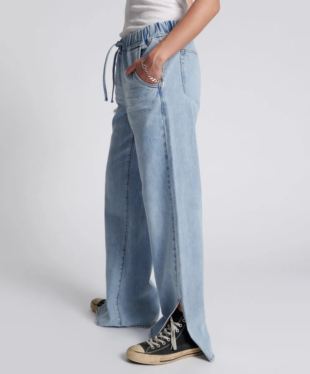 Roadhouse Wide Leg Drawstring Denim Jeans - Hendrixe