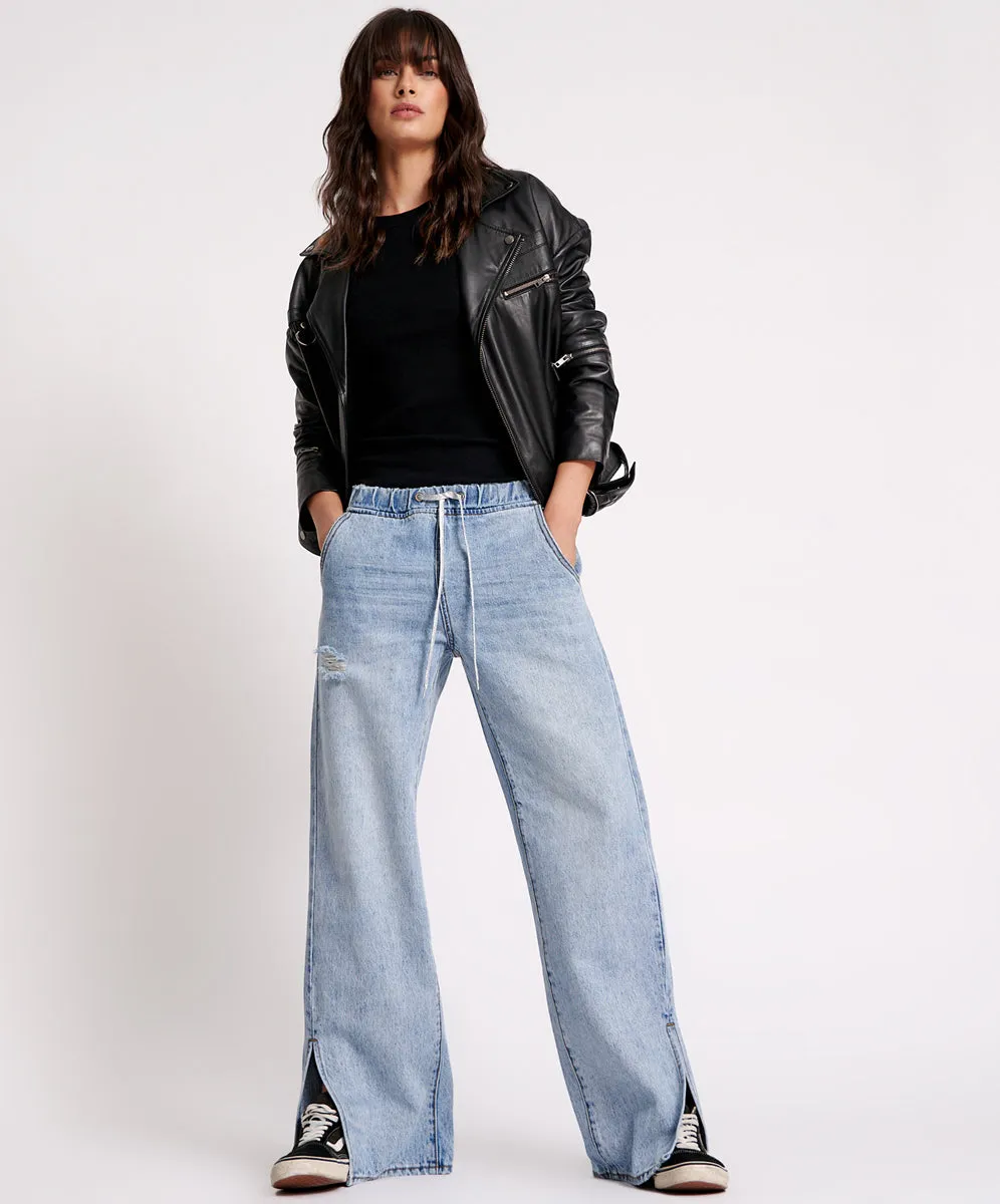 Roadhouse Wide Leg Drawstring Denim Jeans - Salty Dog