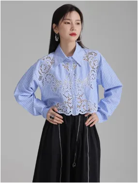 Sherrm Doiley Crop Button Up - Blue