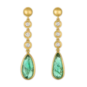 Three Diamond and Emerald Chime Earrings