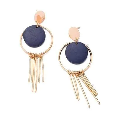 Yellow Chimes Geometric Circle Shaped Gold Plated Long Tassel Dangle Earrings For Women and Girl's